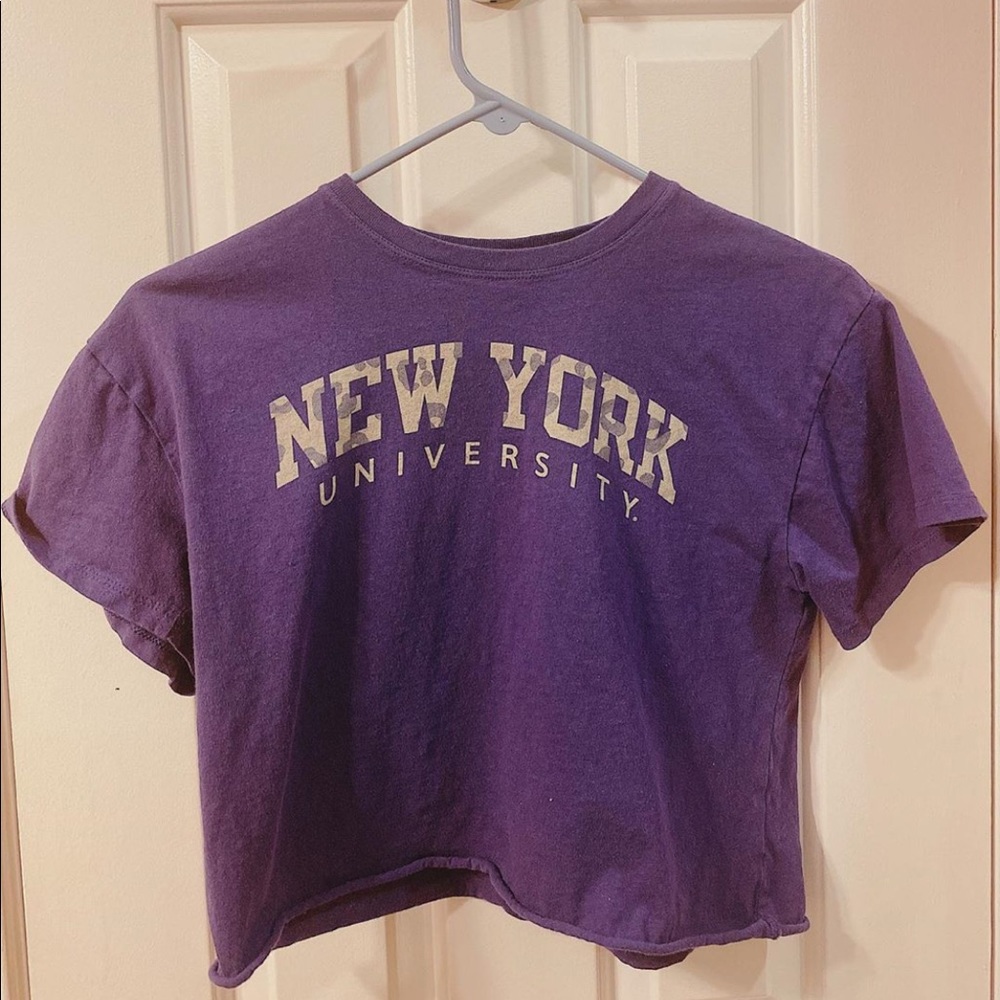 🔒SOLD🔒NYU Purple Cropped Tee with Cheetah Print